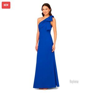 Stretch Crepe Long Formal Dress with One Shoulder Bow